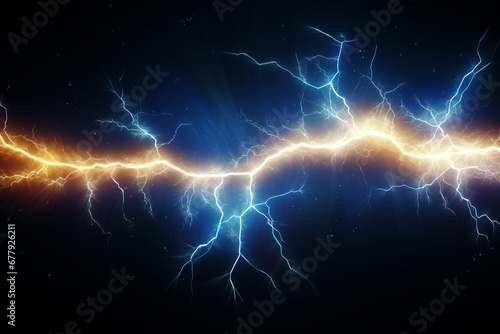 illustration of sparkling lightning bolt with electric effect. dark blue thunderbolt photo
