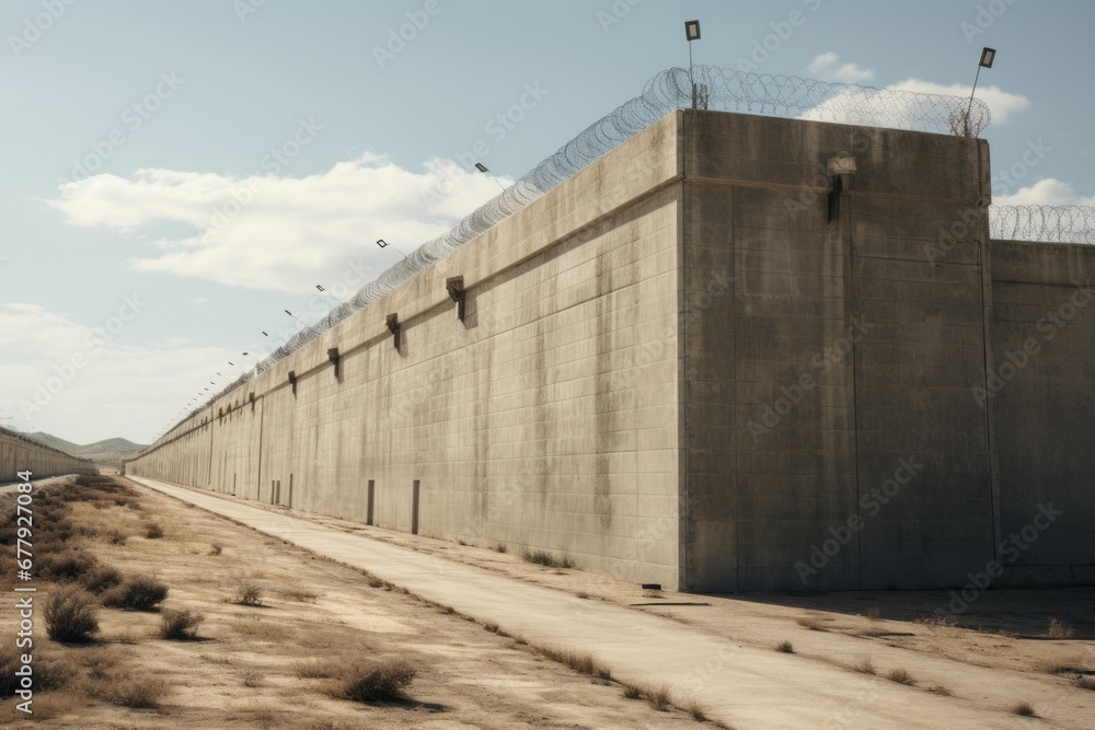 Concrete prison walls. Background with selective focus and copy space Concrete prison walls. Background with selective focus and copy space
