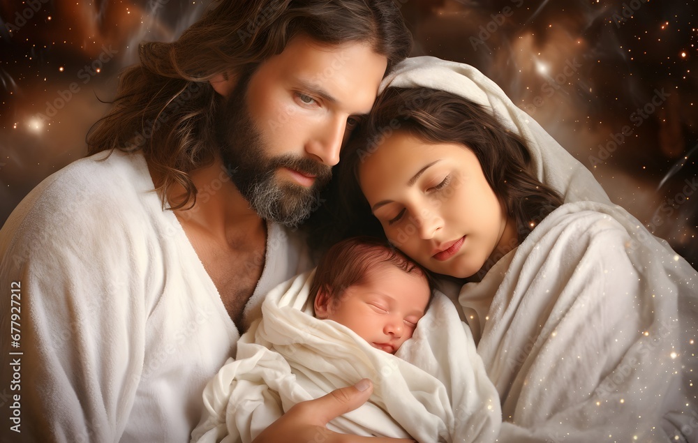 Scene of the birth of Jesus Christ, epiphany scene, Virgin Mary and Joseph. Christmas, miracle Scene of the birth of Jesus Christ, epiphany scene, Virgin Mary and Joseph. Christmas, miracle