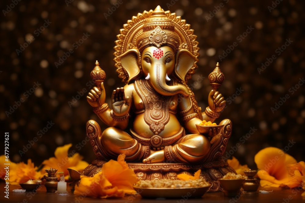 God Ganesha. Religious concept. Portrait with selective focus and copy space
