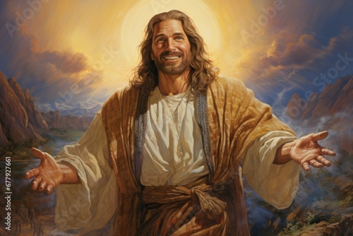 Drawing or illustration of Jesus Christ. Portrait with selective focus and copy space