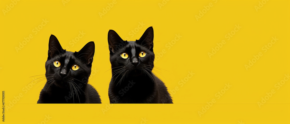 Fototapeta premium black cats on yellow solid background