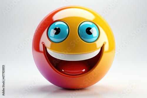 An orange and yellow smiley face with blue eyes, clipart on white background.