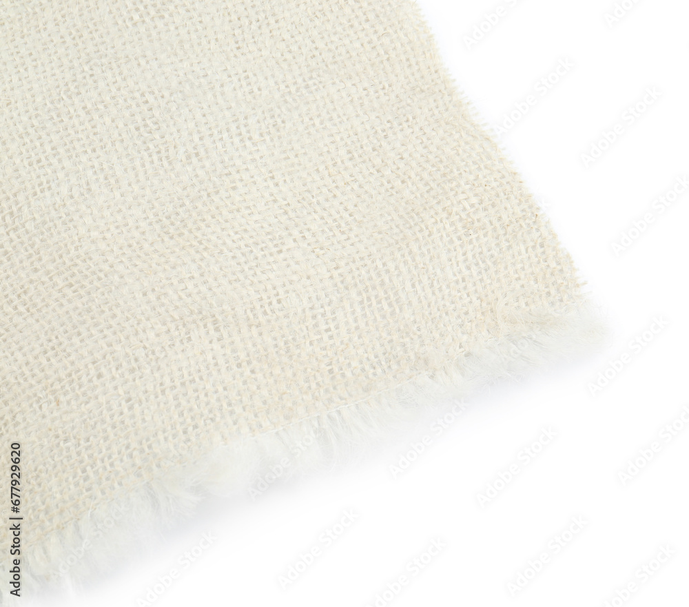 Piece of burlap fabric isolated on white Piece of burlap fabric isolated on white