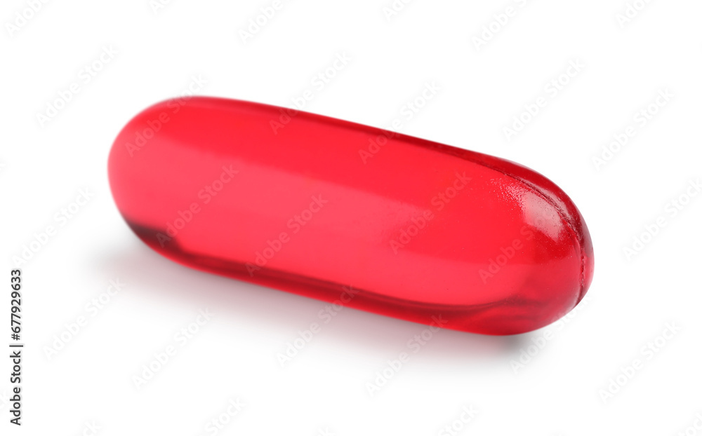 One red pill isolated on white. Medicinal treatment