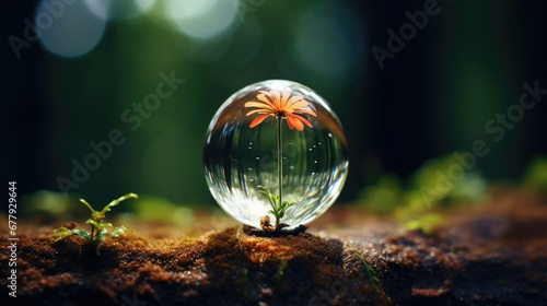 Flowers and leaves adorned with water droplets  capturing the tension in perfectly spherical forms. This imagery beautifully merges nature  water  and growth  depicting the essence of life s vitality.