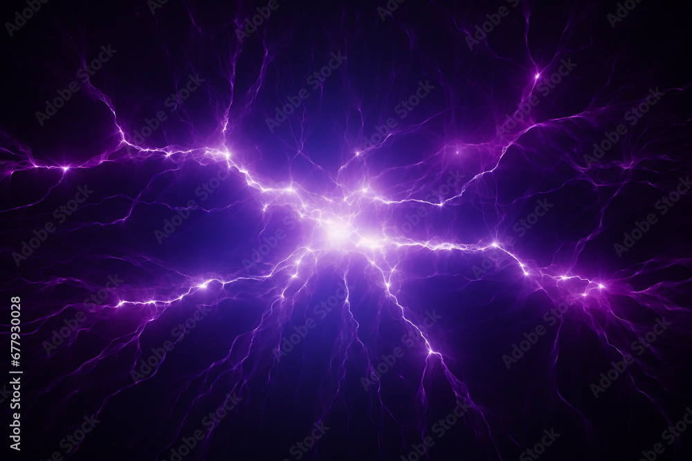 Bright neon purple plasma lightning, abstract energy and electricity background