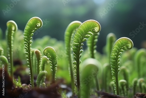 Beautiful Close Up View Of Fresh Green Young Wild Ferns Plantation Bud In Spiral Form With Shallow Depth Of Field In The Forest