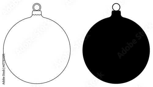 Christmas ball outline and silhouette icon set. Decoration for christmas tree. 