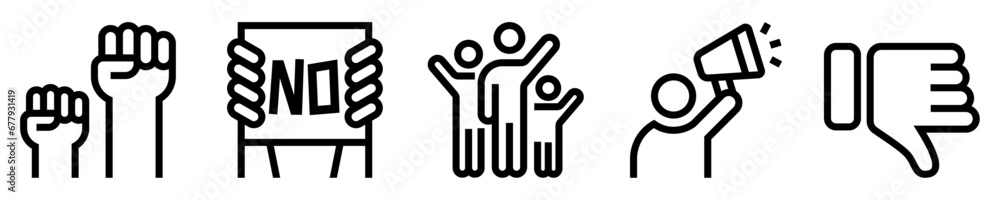 Vetor de Conjunto de iconos de protesta. Expresión social, desacuerdo ...