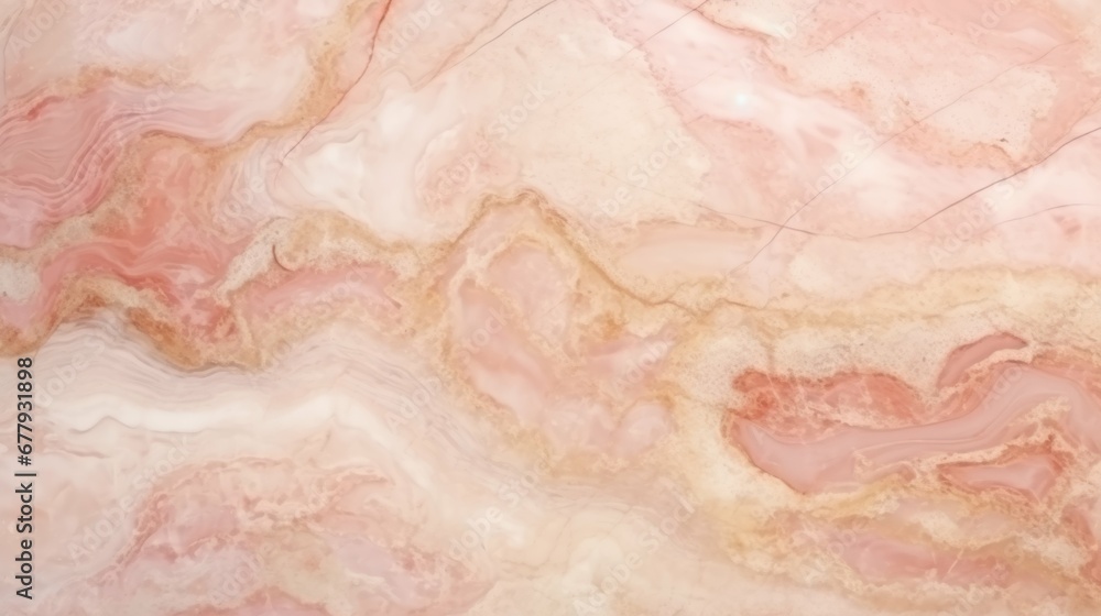 Fototapeta premium Beige Marble with Pink Glass Horizontal Background. Abstract stone texture backdrop. Bright natural material Surface. AI Generated Photorealistic Illustration.