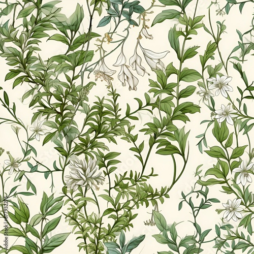 floral pattern green leaves and branches