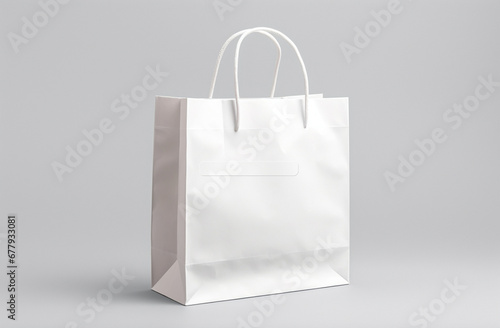 A pristine white paper shopping bag is placed upon a spotless white backdrop, bathed in soft studio lighting. Generative AI