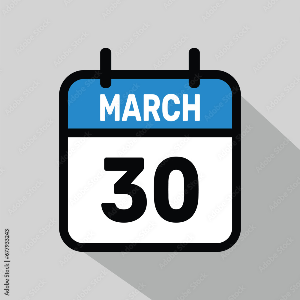 Vector Calendar March 30 illustration background design. Vector Calendar March 30 illustration background design.