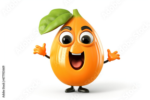 An 3D illustration of Papaya Fruit cartoon mascot white background