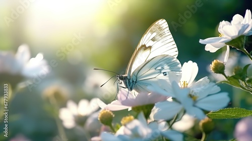 Butterfly on a flower in the garden. Macro photography