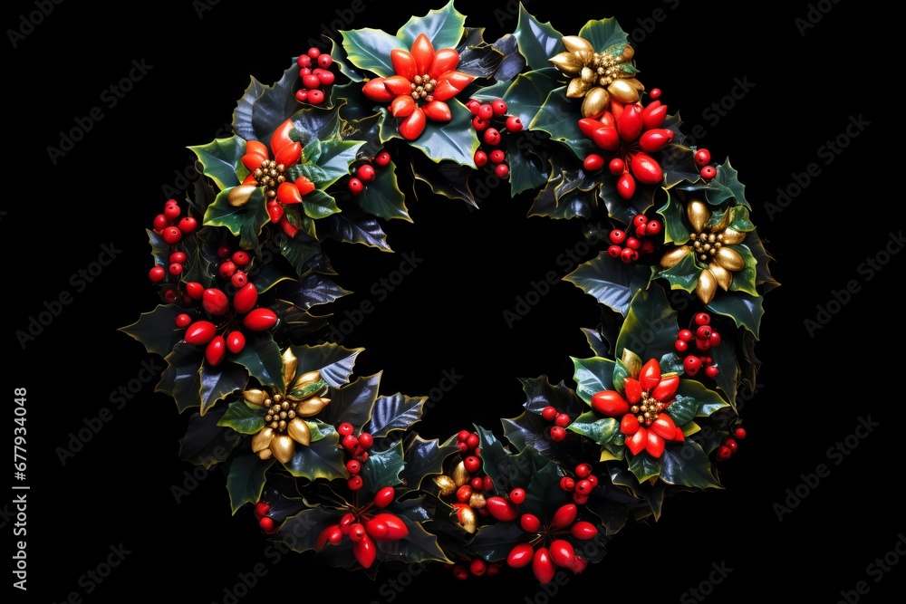 Christmas Wreaths on Black Background