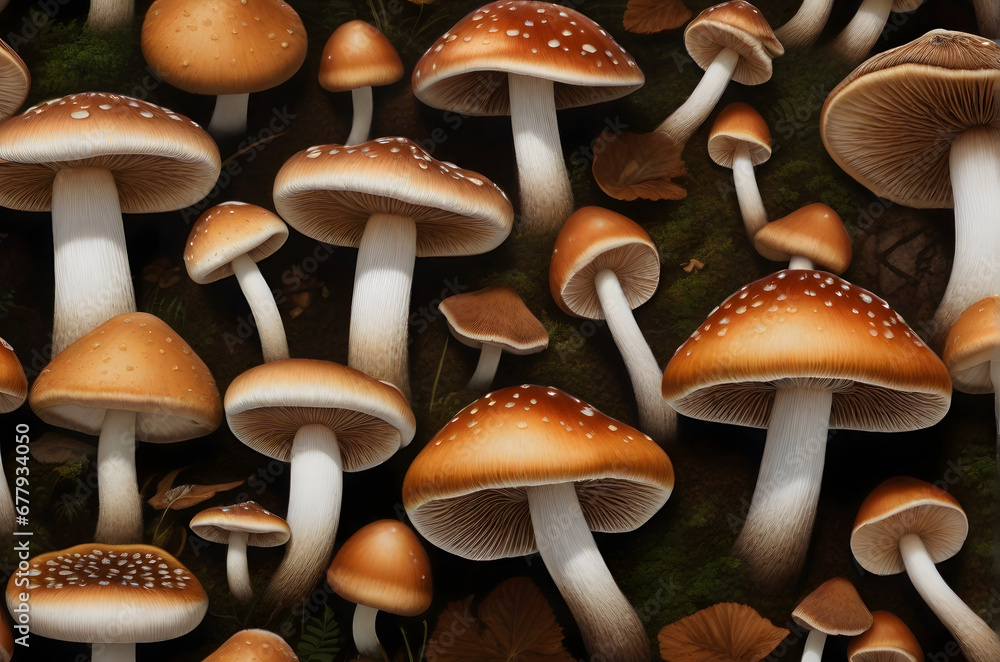 view of mushrooms growing ai generated background view of mushrooms growing ai generated background