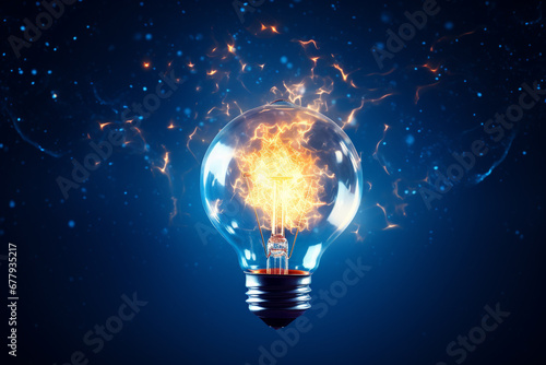 glowing light bulb on blue background