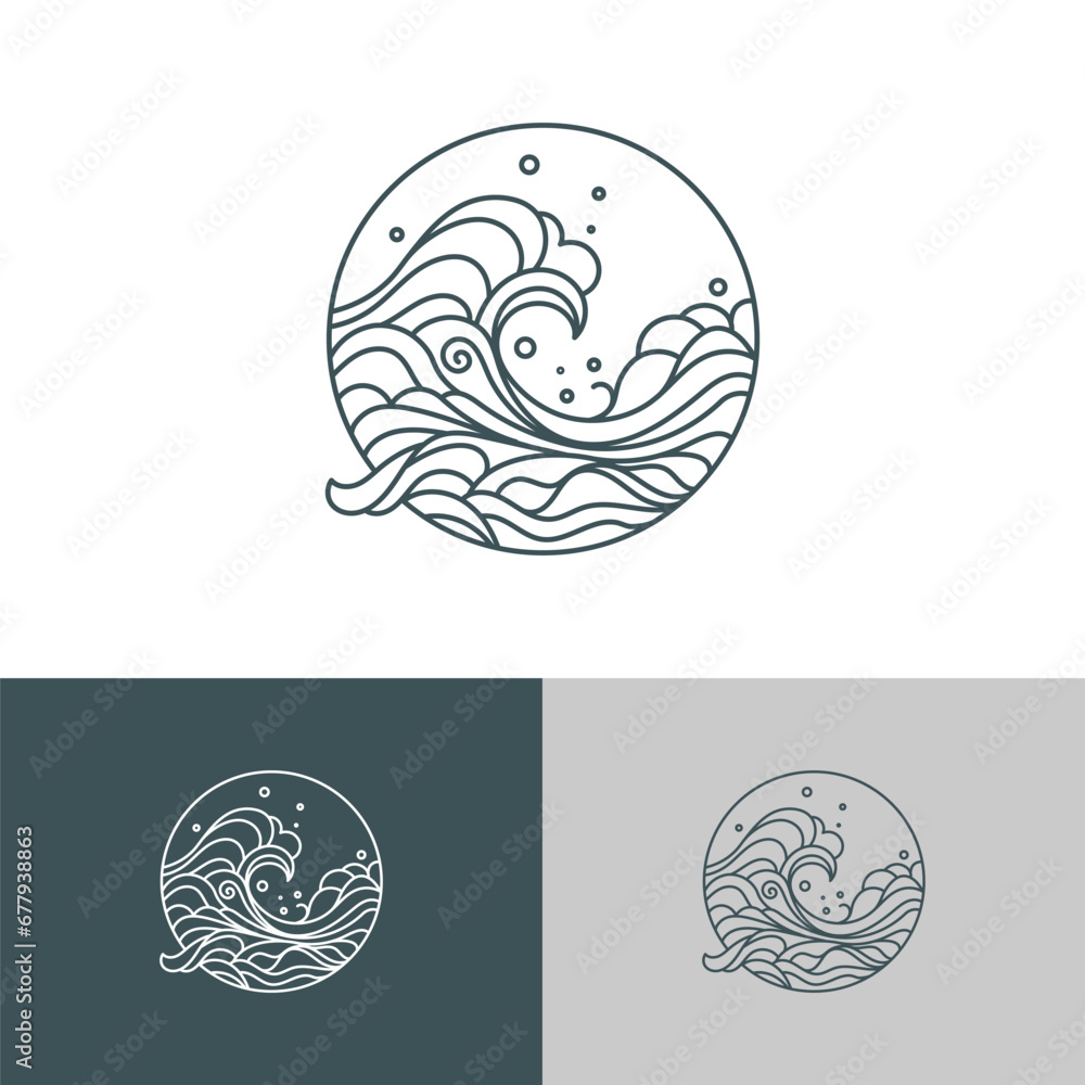 Minimalist vector illustration of ocean wave line art logo Minimalist vector illustration of ocean wave line art logo