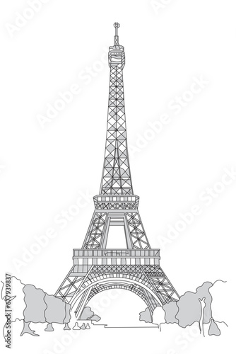 Fototapeta Naklejka Na Ścianę i Meble -  Eiffel Tower in line drawing style