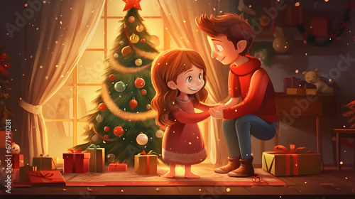 happy family with christmas tree, happy family, christmas, christmas