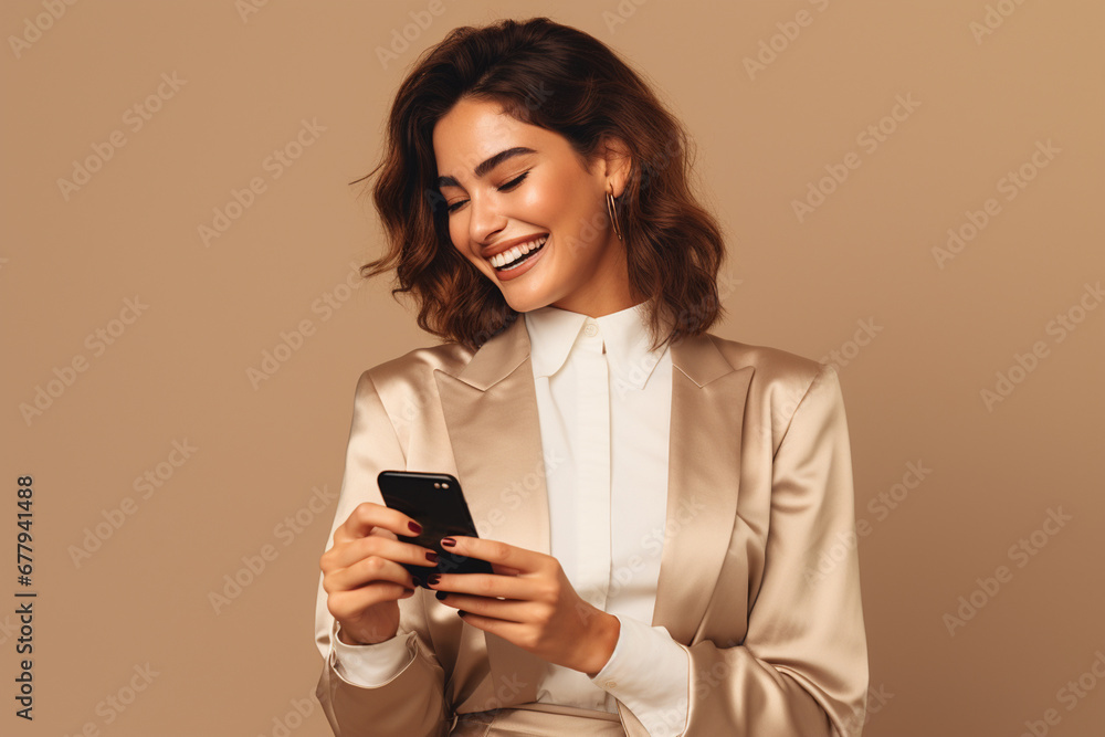 happy smiling woman using mobile phone happy smiling woman using mobile phone