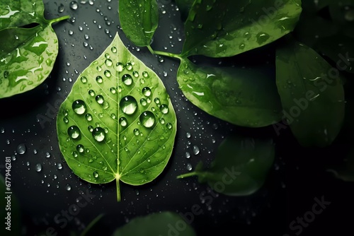 co2 reduction icon on green leaf with water drops for reducing co2, carbon footprint and carbon credits. generative ai photo