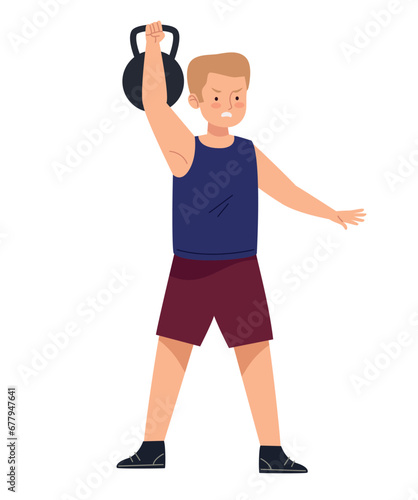 fitness strong man with kettlebell