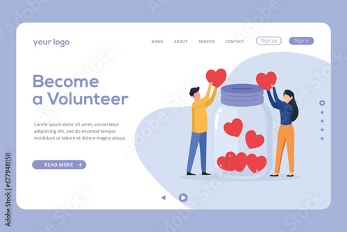 Web page design templates for volunteering and support donation. Landing page template charity concept illustration