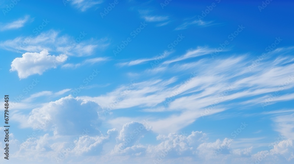 Scattered cirrus and stratus clouds in a blue sky - obrazy, fototapety, plakaty 