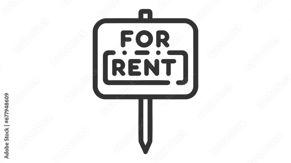 Black and white vector icon of a For Rent sign. Black and white vector icon of a For Rent sign.