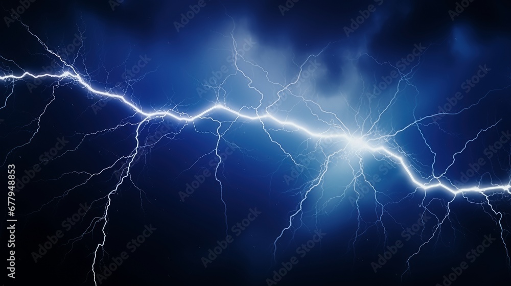 Shaft of lightning isolated on a blue-black background - obrazy, fototapety, plakaty 