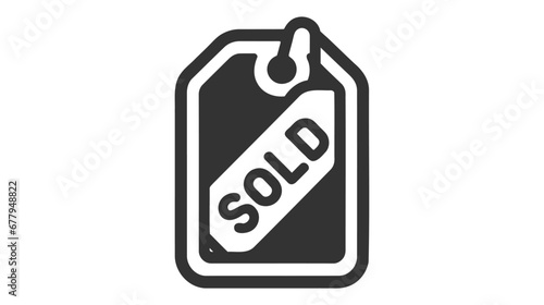 Black vector graphic icon of a sold tag with bold lettering.