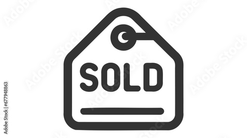Black vector graphic icon of a sold tag with bold lettering.