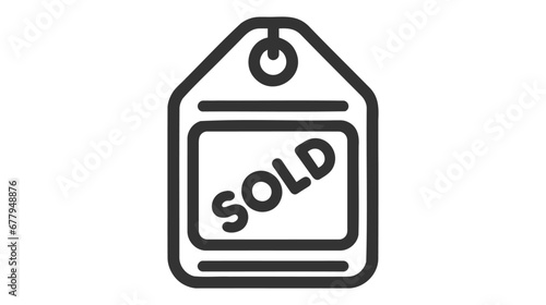 Black vector graphic icon of a sold tag with bold lettering.