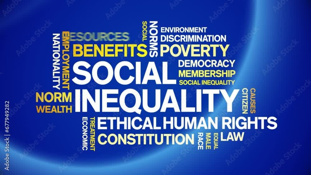 Social inequality animated tag word cloud;Human rights issues text ...