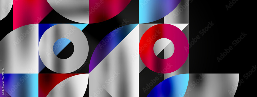 Artistic arrangement of triangles, lines, and circular elements in a mesmerizing geometric mosaic pattern, offering a visually dynamic and captivating composition Artistic arrangement of triangles, lines, and circular elements in a mesmerizing geometric mosaic pattern, offering a visually dynamic and captivating composition