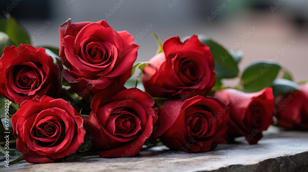 Close up red roses on marble white table. Close up red roses on marble white table.
