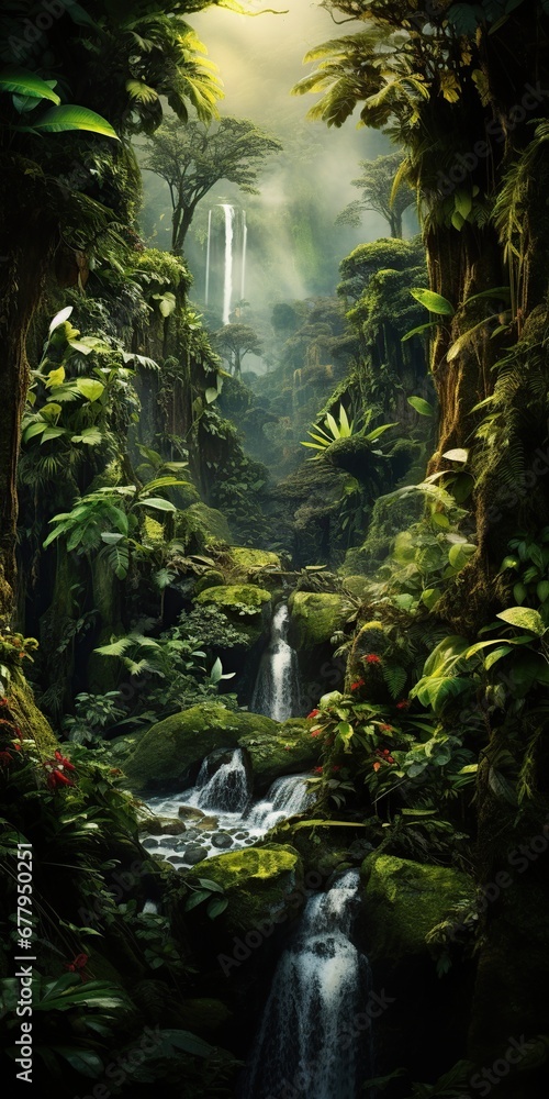Immerse in a lush tropical rainforest—a symphony of emerald leaves, hidden waterfalls, playful monkeys—adventure and the allure of the wild Immerse in a lush tropical rainforest—a symphony of emerald leaves, hidden waterfalls, playful monkeys—adventure and the allure of the wild