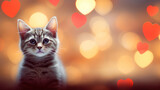 Cute cat on heart shape bokeh background