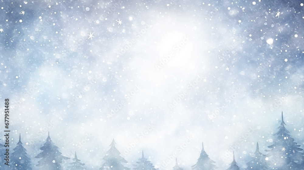 abstract watercolor background snowfall, christmas view blurred blizzard light blue snowflakes on a white city background abstract watercolor background snowfall, christmas view blurred blizzard light blue snowflakes on a white city background