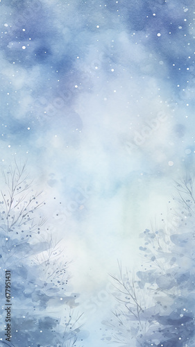 high, narrow, simple background watercolor drawing abstract blue light winter background blurred snowfall nature theme