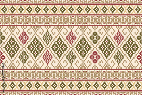 seamless knitted pattern combined with green red and yellow color square shape on the cream background