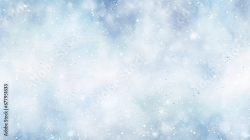 abstract watercolor background snowfall  christmas view blurred blizzard light blue snowflakes on a white city background