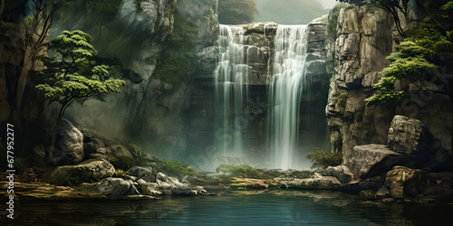 Waterfall flowing water wilderness scenic beautiful landscape waterfalls streams rivers, generated ai