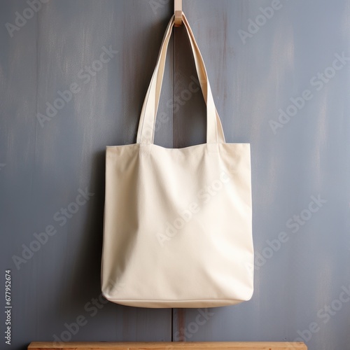 white fabric tote bag for save environment on black and white background