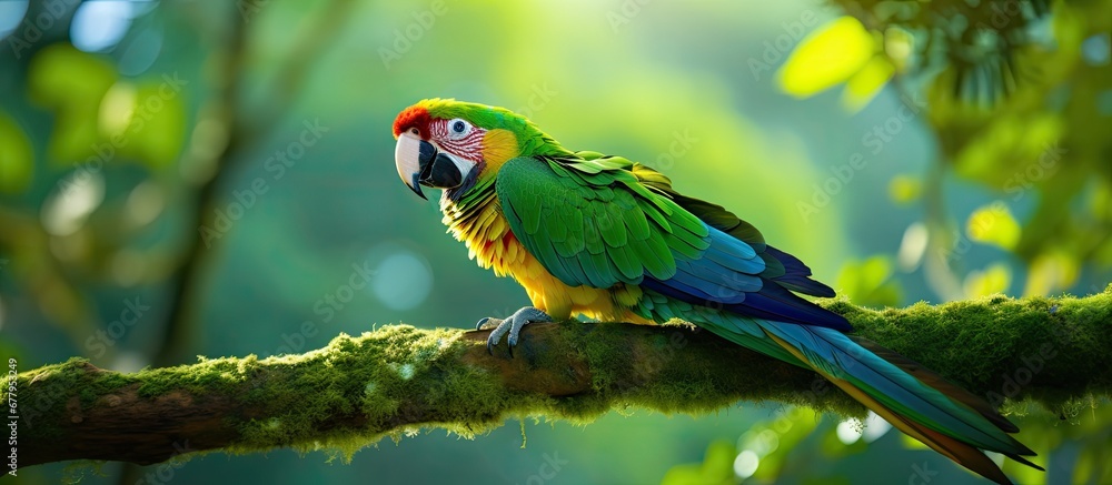 lush green forest of Brazil a cute tropical bird with vibrant feathers perched on a branch of a tall wood tree creating a picturesque background for the plethora of other animals that call 