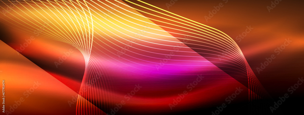 Glowing neon wave abstract background - vibrant, luminescent waves pulsate in a captivating and electrifying display Glowing neon wave abstract background - vibrant, luminescent waves pulsate in a captivating and electrifying display