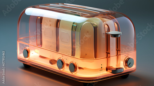 Old toaster, gradient translucent glass melt, laser effect, caustics